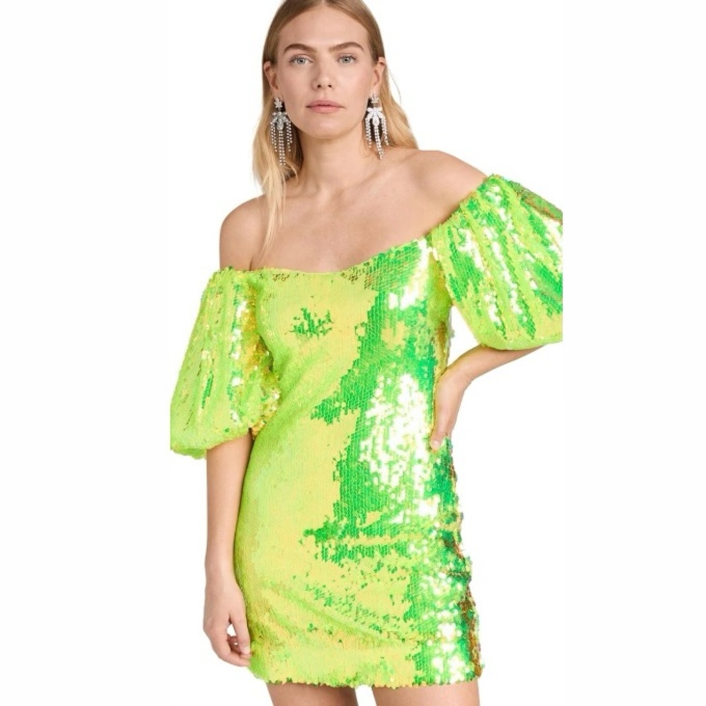 RHODE Dali off shoulder seuin dress in green - Size XS